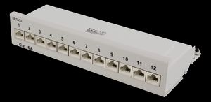 Deltaco patchpanel, 12xRJ45, Cat6a, veggmonterbar, 10Gbps - Grå