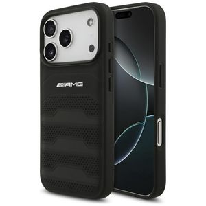 Mercedes AMG Leather Debossed Lines Logo -kuori till iPhone 18 Pro/17 Pro - Musta