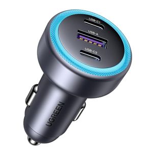 UGREEN EC307 autolaturi 30W, 3A, 1 x USB-A / 2 x USB-C - Harmaa