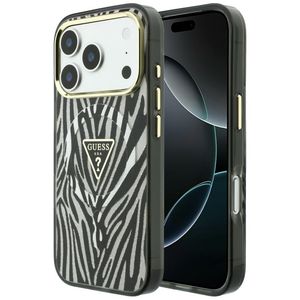 Guess IML Zebra Glitter Triangle Logo MagSafe -kuori  iPhone 18 Pro/17 Pro:lle - Hopea