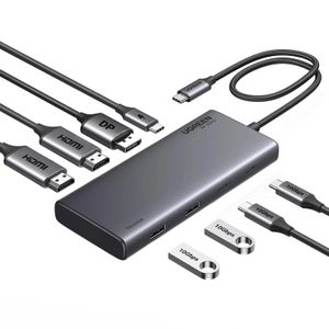 UGREEN Revodok 308 CM639 USB-C-hub med USB-A/USB-C/DisplayPort/HDMI – Grå