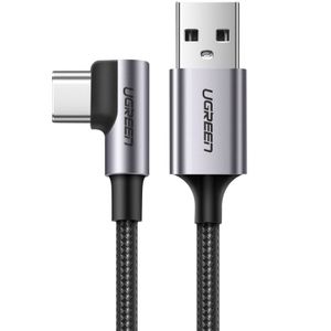 UGREEN US284 USB-A till USB-C kabel vinklad, 18W, 3A, 3m – Grå