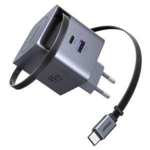UGREEN Väggladdare X615 65W, 3A, USB-A/USB-C med USB-C-kabel - Grå