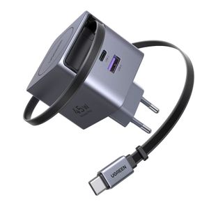 UGREEN Väggladdare X614 45W, 3A, USB-A/USB-C med USB-C-kabel - Grå