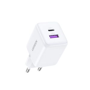 UGREEN Seinälaturi X516 30W, 3A, USB-A/USB-C - Valkoinen