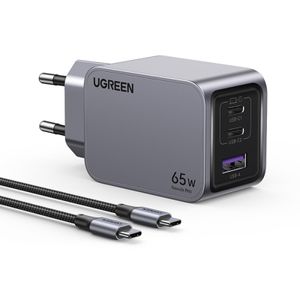 UGREEN X755 Nexode Pro 65W -seinälaturi – 2x USB-C / 1x USB-A USB-C-kaapelilla