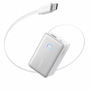 Anker Nano 10000 mAh hurtigopladende powerbank 45W med indbygget USB-C-kabel – hvid