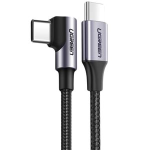 UGREEN US255 USB-C till USB-C-kabel vinklad, 60W, 3A, 2m – grå