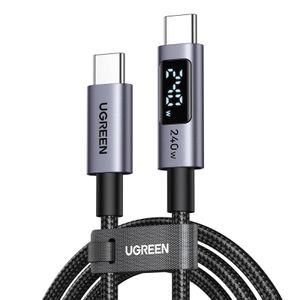 UGREEN 65866 USB-C till USB-C-kabel med Display, 240W – Grå