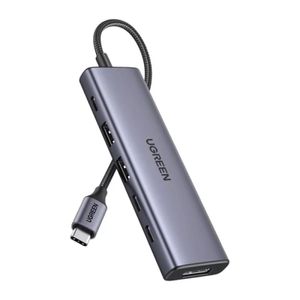 Ugreen CM511 USB-C-keskitin 6in1 2x USB 3.2, 3x USB-C, 1x DisplayPort - Harmaa