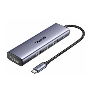 Ugreen CM511 USB-C-keskitin 6-in-1 3x USB-A, 2x USB-C, 1x DisplayPort - Harmaa