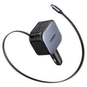 Ugreen Nexode billaddare 145W, USB-C/USB-A med utdragbar USB-C kabel – svart