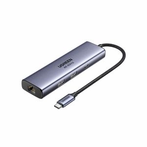 UGREEN CM512 USB-C-keskitin 6in1, jossa 1x USB-C/2x USB-A/1x RJ45/1x DisplayPort - harmaa