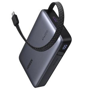 UGREEN Powerbank 20000mAh, 67W, QC + PD med innebygd USB-C-kabel – Grå