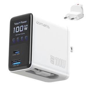 4Smarts GaN Flex 100W matkasovitin/laturi EU/USA - USB-C/USB-A + USB-C-kaapeli