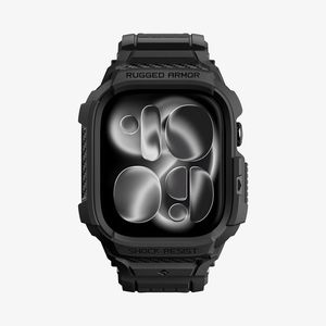 Spigen Apple Watch 12 (46mm) Kellonranneke & Kuori Rugged Armor Pro - Musta