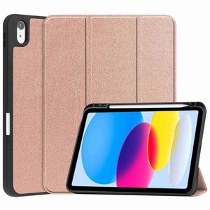 iPad A16 11" 2025/10.9" 2024 Tri-fold flip cover i PU-læder med holder til styluspen - Rose guld