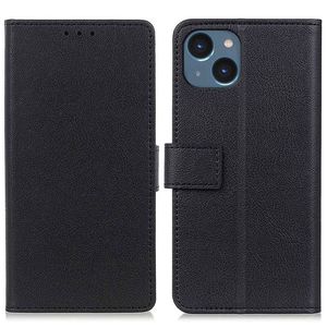Textured PU Leather Stand iPhone 14 Cover - Black