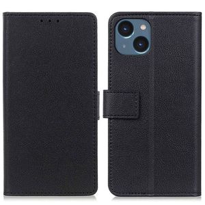 Textured PU Leather Stand iPhone 14 Cover - Black