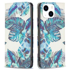 BF Pattern Printing etui for iPhone 14 - Blue Leaves