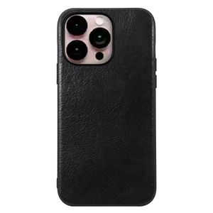 Cowhide Leather Coated Case for iPhone 14 Pro Max case - Black