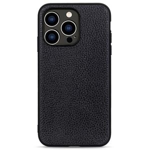 Genuine Leather Cover til iPhone 14 Pro - Sort