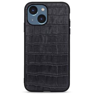 iPhone 14 Plus Stylish Crocodile Texture Genuine Leather Case - Black