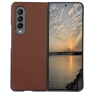 Samsung Galaxy Z Fold4 5G Genuine Leather + Soft TPU + Hard PC Case - Brown