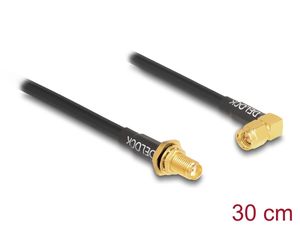Delock Antennekabel SMA hun med stænkskærm til SMA han 90° RG-58 – Sort