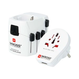 Kraftig 3-polet World Travel Adapter med USB-port