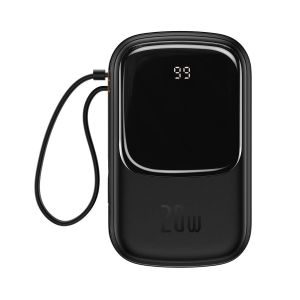 Baseus Qpow Digital Display powerbank 20000mAh 20W med innebygd Lightning (svart)
