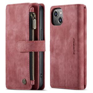 CASEME iPhone 13 Wallet Cover Card Holder Strap PU Leather - Red