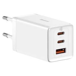 Baseus GaN5 Pro 65W hurtiglader med kabel – hvit (2x USB-C, 1x USB)
