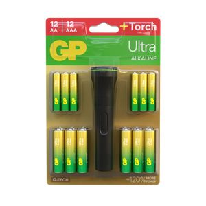 GP Ultra Alkaline 12xAA + 12xAAA – Zaklamp gratis erbij