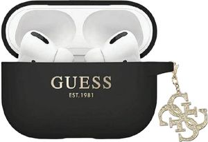 Guess AirPods Pro 2 Silikonfodral med glitterberlock – Svart