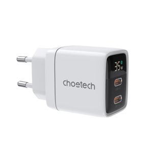 Choetech PD6051 2x USB-C PD 35W GaN vegglader med display - hvit