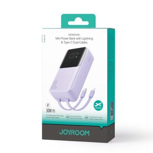 Joyroom JR-PBC07 20000mAh 30W mini powerbank med USB-C og Lightning kabler – lilla