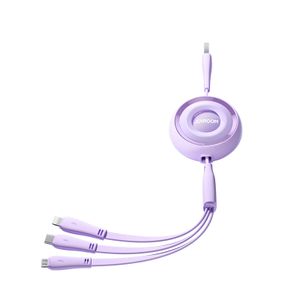 Joyroom Colorful Series S-A40 Retraktabelt 3-i-1 kabel 1m – lilla