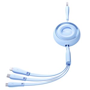 Joyroom Colorful Series S-A40 retraktabel 3-i-1 kabel 1m blå