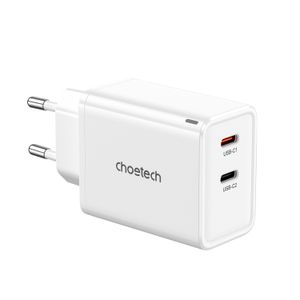 Choetech PD6013 2x USB-C PD 65W GaN vegglader – hvit