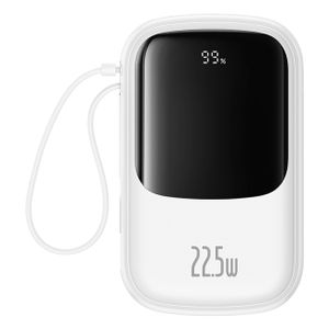 Baseus QPow Pro+ 20000mAh powerbank med innebygd USB-C kabel og display – hvit