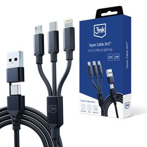 3mk Hyper Cable 3in1 USB-A kabel 1.5m – sort