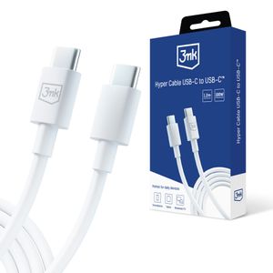 3mk Hyper Cable USB-C / USB-C 100W 1.2m - hvid