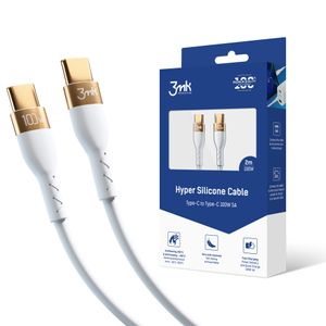 3mk Hyper Silicone Cable USB-C / USB-C 100W 2m – hvit