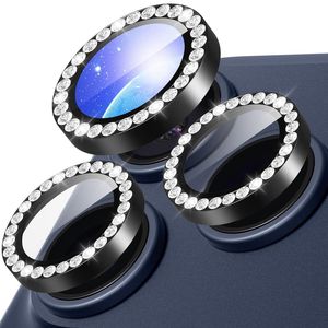 iPhone 18 Pro Kameralinsskydd Härdat Glas/Metallring strass - Svart
