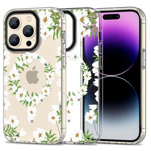 Tech-Protect MagMood MagSafe Case for iPhone 15 Pro - White Daisies