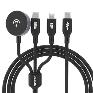 Dudao A12Max+ PD 100W 3-i-1 ladekabel til Apple Watch, USB-C og Lightning (1,2 meter) – svart