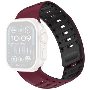 Apple Watch 49/46/44/42mm Klockarmband i Silikon Magnetisk - Vinröd/Svart