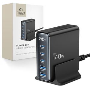 Tech-Protect DC140W-GAN 5-PORT PD140W/QC3.0 Charging Station - Svart
