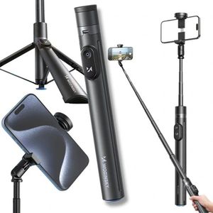 Wozinsky Selfie-keppi/kolmijalka automaattisesti pidennettävillä jaloilla 170 cm – musta